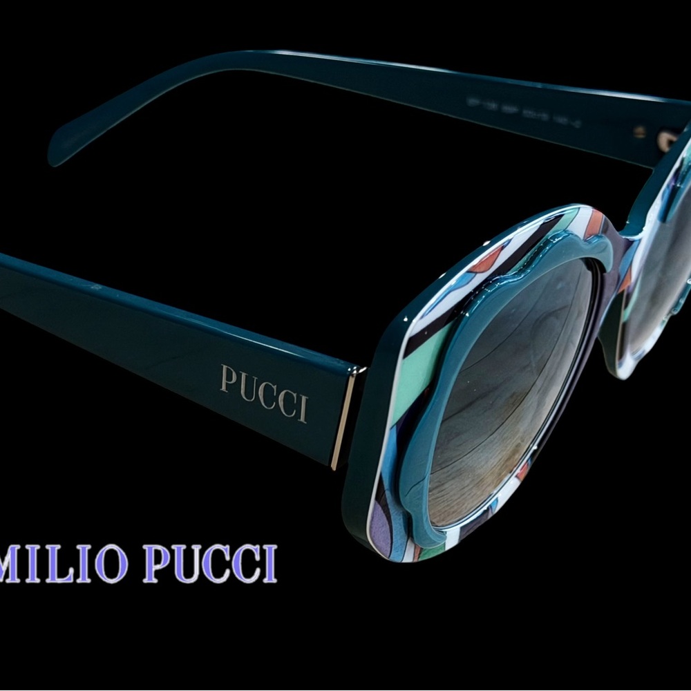 Emilio Pucci Multicolor Patterned Round Sunglasses w Teal Temples new with case! - Picture 6 of 9